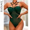 Ellolace Sensual Lingerie Bodysuit Halter Fitness Exotic Costumes See Through Lace Backless Erotic Tights Sexy Thongs Body